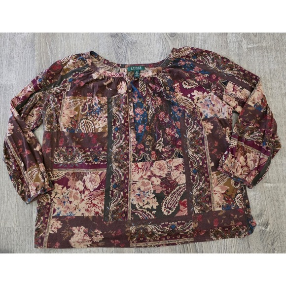 Lauren Ralph Lauren Floral Paisley Patchwork Cotton Knit Top Blouse Size 3XL - Picture 2 of 10